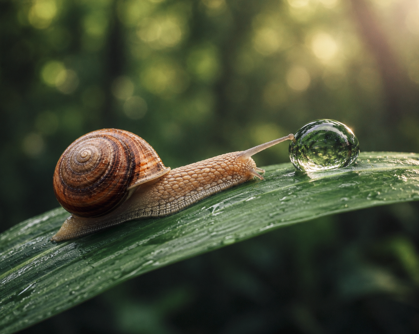 A snail crawls by sliding its soft body over mucus.